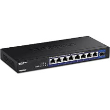TRENDnet, TEG-S5091, 9 prievadų nevaldomas 2.5G komutatorius su 10G SFP+ prievadu, 8 x 2.5GBASE-T prievadai, 60Gbps komutavimo pajėgumas, be ventiliatoriaus, montuojamas ant sienos, juodas
