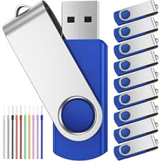 FEBNISCTE Pakuotė 10 USB atmintinių 2GB Blue USB 2.0 Memory Stick 2GB Foldable Pendrive Portable USB Flash Drive Data Storage Memory Stick with Rope Graduation Gift for Children/Students