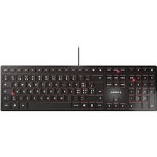 CHERRY KC 6000 SLIM, itin plono dizaino klaviatūra, šveicariško išdėstymo (QWERTZ), laidinė (USB-A prievadas), tylūs klavišai, patvarios etiketės, juoda