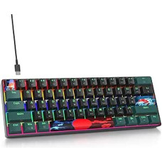 Mechaninė žaidimų klaviatūra, mini klaviatūra, 60 proc. amerikietiška QWERTY, 61 klavišas Laidinė klaviatūra su vaivorykštiniu apšvietimu kompiuteriniams žaidėjams (Rainbow 61 Soundwave-B)