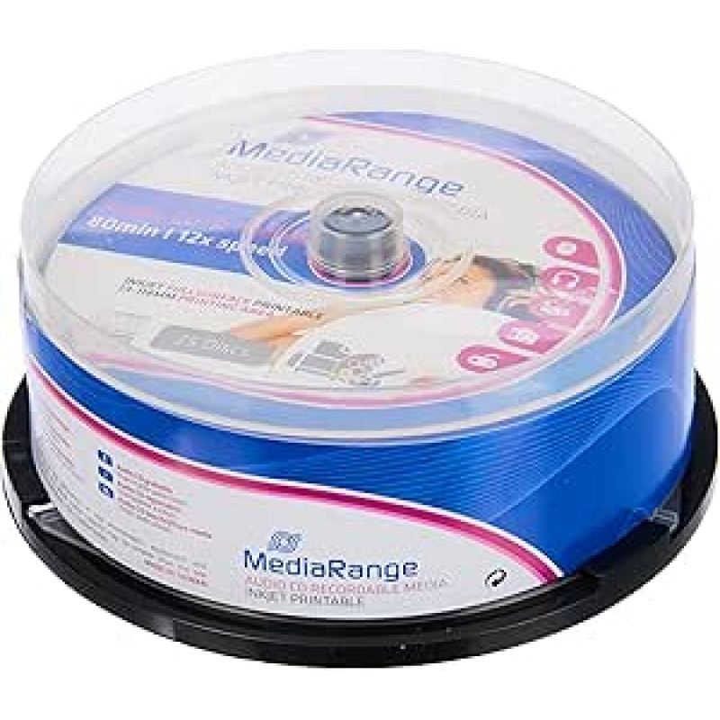 MediaRange Audio Music CD R 700MB 80 minučių Balti rašaliniu spausdintuvu spausdinami 25 diskai