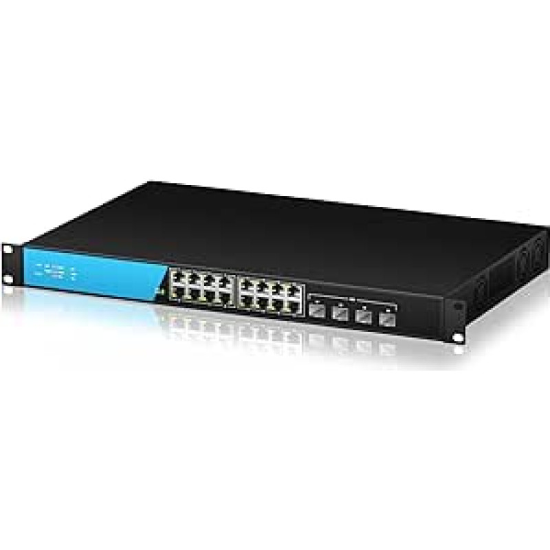 16 prievadų 2.5G nevaldomas Ethernet komutatorius, 16 x 2.5G Base-T prievadų, 4 x 10G SFP+ lizdai, 240 Gb/s komutavimo pajėgumas, Plug & Play tinklo komutatorius, montuojamas staliniame kompiuteryje arba stove, metalinis dizainas su ventiliatoriaus aušini