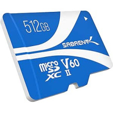 SABRENT Micro SD kortelė 512GB V60 Rocket, microSDXC SD atminties kortelė, 8K vaizdo įrašas, A1, suderinama su UHS-II (SD-MT60-512GB)