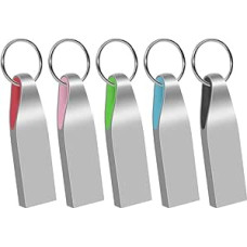 USB atmintinė 8 GB, 5 vnt., metalinė atmintinė USB 2.0 su raktų pakabuku, įvairiaspalvė