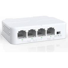 YuanLey 4 Port PoE Extender with 3 PoE Outputs, IEEE 802.3af/at Mini 4 Channel Repeater 100Mbps, Wall and DIN Rail Mounting, Passthrough POE Amplifier/Booster, Plug and Play