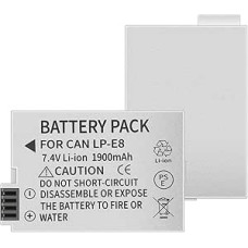 LP-E8 įkraunamas ličio jonų akumuliatorius, 2 vnt., suderinamas su fotoaparatais Canon EOS Rebel T2i, T3i, T4i, T5i, 550D, 600D, 650D, 700D, Kiss X4, X5, X6i, X7i ir kitais (netinka T2, T3, T4,