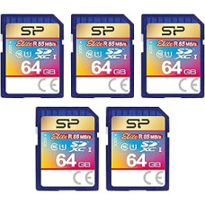 Silicon Power Elite SDXC kortelė 64GB 10 klasės UHS-1 suderinama su UHS-1, maksimali skaitymo sparta 85MB/s, atspari vandeniui, 5 vnt.