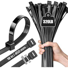 Pack of 100 Large Long Cable Ties 450 mm x 10 mm, UV-Resistant Ultra Strong Cable Ties with 100 kg Tensile Strength, Black