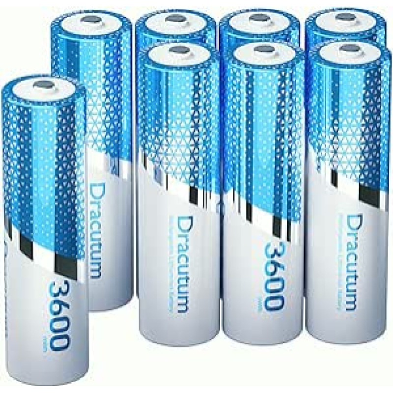 1,5 V įkraunamos AA ličio baterijos, 8 vnt., 3600 mWh ličio įkraunamos patvarios dvigubos A ličio jonų baterijos