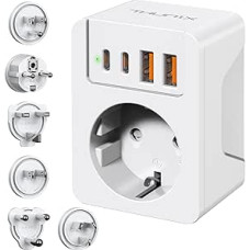 Travel Adapter Worldwide Set, THUNIX International Travel Plug with USB C (PD 20W), Socket Adapter with 6 Removable Adapters Type A/E/F/G/B/I/M Wall Charger for USA/Japan/South Africa/AUS/EU/UK White