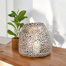 GILDE Chico Metal Lantern - Table Decoration Colour: Silver Antique Finish Matt - Decorative Candle Holder for Tea Lights or Small Pillar Candles Height 20 cm