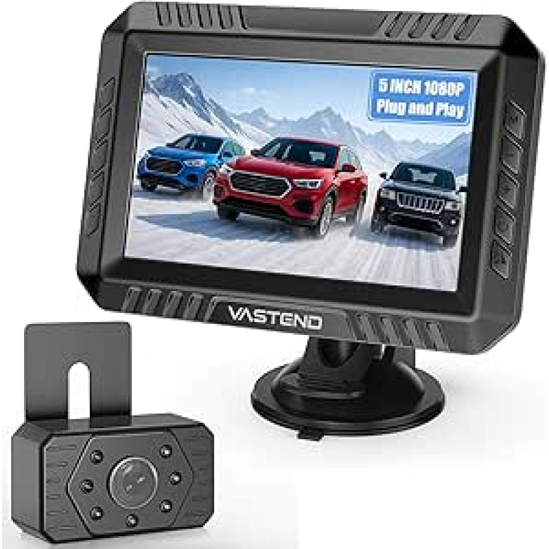 Belaidė atbulinės eigos kamera 5 colių 1080P naktinio matymo monitorius Automobilių atbulinės eigos kameros radijas, 150° plataus kampo IP69 vandeniui atspari belaidė atbulinės eigos kameros sistema, skirta priekaboms, sunkvežimiams, automobiliams, visure