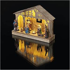 EMOS Christmas Nativity Scene with Hand-Painted Figures, Christmas Decoration with 5 LEDs, Warm White Light, Battery Operated (3 x AA), IP20 Indoor, 6/18h Timer Function, 10,000 Hours Life