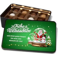 Personalised Merry Christmas Snowglobe Chocolate Tin - 12 Confectionery Chocolates in Metal Tin - Chocolate Gift for Christmas