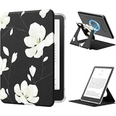 MoKo 360° Rotating Case for 7 Inch eBook Reader 12th Generation 2024, Clear Back Removable Magnetic Protective Case with Auto Wake/Sleep, Not for TCL Remarkable Kobo, Magnolia