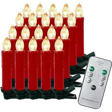 20 LED Christmas Candles, Warm White Christmas Tree Candles Wireless Candles with Remote Control Candle Lights IP44 for Christmas Tree Christmas Decoration Wedding Parties - Red