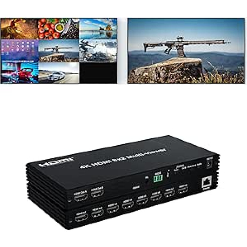 HDMI matricos 8x2 daugialypės terpės perjungiklis Splitter 8 įėjimai į 2 išėjimus 4K @ 60Hz SPDIF optinis + 3,5 mm Jack garso išvestis su nuotolinio valdymo pultu