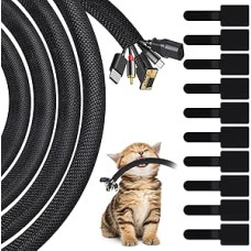 Kabelschlauch mit 10 wiederverwendbaren Kabelbindern, Kabelhülse für Computerkabel, Kabelschutz vor Kauen von Haustieren, selbstwickelnder Drahtschlauch, schwer entflammbar, 1,27 cm - 3 m, Schwarz
