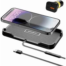 Belaidis automobilinis įkroviklis, polmxs 15W greito belaidžio įkrovimo stotelė Automobilinis neslystantis kilimėlis Didelio dydžio įkrovimo kilimėlis su 40W USB-A automobiliniu įkrovikliu iPhone 16-11 XS 8 Samsung S24 S23 Note 10+ (1M kabelis)
