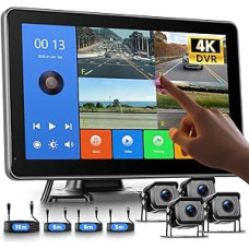 Hodozzy 4 Kanal Rückfahrkamera 4K Loop Aufzeichnung, 10,1 Zoll Touchscreen Geteilter Kamera Monitor mit 4 Rückfahrkameras, Nachtsicht, wasserdichte Autokamera mit BSD, Parküberwachung, Bildspiegelung