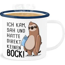 Shirtracer Emaliuotas skardinis puodelis - Pareiškimas - Hatte direkt keinen Bock - Sloth - 300 ml - Baltai mėlyna - Pareiškimai Sloths Skardinis puodelis Boys Room I Came Saw and Sloth, Bock! kein haben