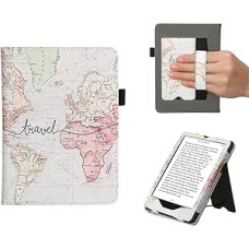 kwmobile Flip Cover Compatible with Amazon Kindle Paperwhite (11th Gen - 2021) - Case with Hand Strap Travel Lettering Black Multicoloured