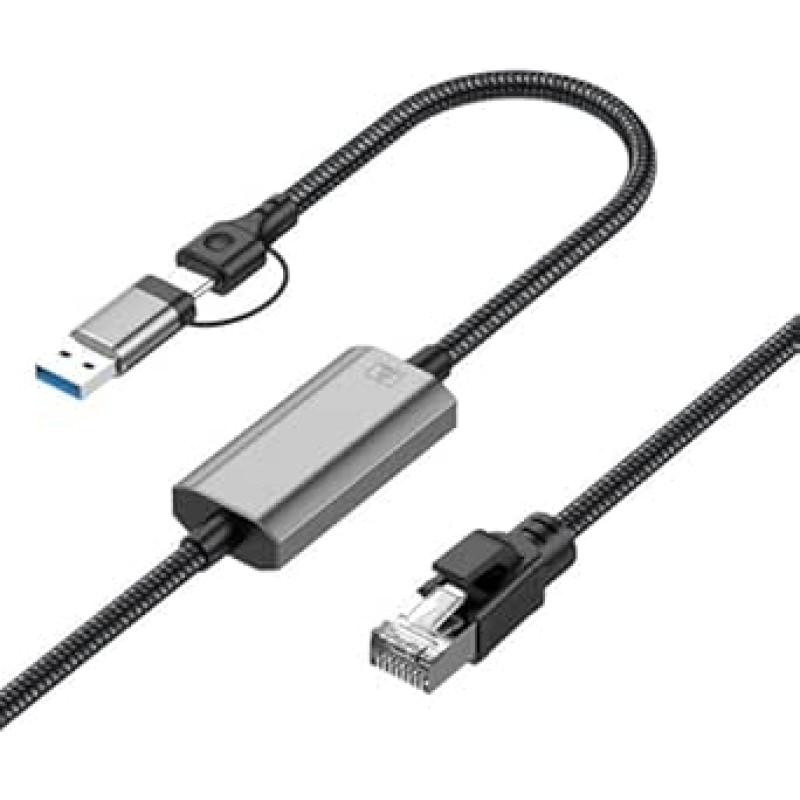 1.2M Gigabit USB-C USB A to Ethernet Adapter Cable 1000M 2 in 1 Type C/USB A to RJ45 LAN Network Conversion Cable, No Delay for iPhone 16/15 Series, iPad, MacBook, PC, Laptop