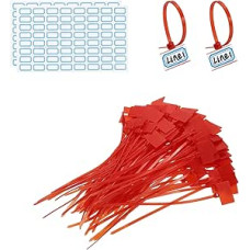 PATIKIL 6 colių kabelių raiščiai, 100 kabelių raiščių etikečių pakuotė Nailono laidų žymėjimo etiketės Self Lacing Plastikinės juostos, kurias galima rašyti su etikečių popieriumi, skirtu kabeliams organizuoti, raudonos spalvos
