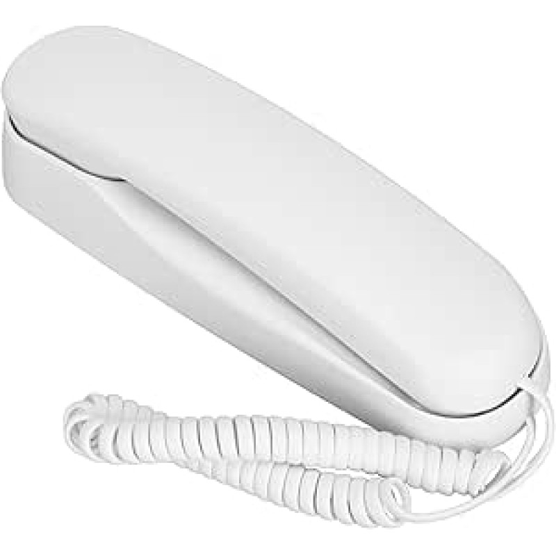 Laidinis telefonas, baltas mažas sieninis stalinis telefonas su fiksuotojo ryšio linija, palaiko mirksėjimo, pakartotinio rinkimo, nutildymo ir pauzės funkcijas, skirtas biurui, viešbučiui, namams, mokyklai