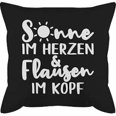 Cushion 50 x 50 cm – Statement with Sayings – Sun in the Heart and Fluff in the Head – 50 x 50 cm – Black – Cushion Cover Sayings Sofa Cushion Filling Saying Happy New Year Funny