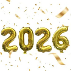 32 Inch Happy New Year Number Balloon 2026 Balloons 2026 Party Decoration New Year Decoration Gold Foil for Christmas New Year Supplies for Home Outdoor Graduation Birthday