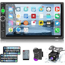 Double DIN Radio with Bluetooth, 7 Inch Car Radio with Screen - Mirror Link/AUX/USB/FM/TF Card/SWC + Reversing Camera