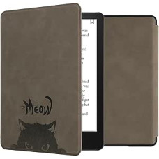 kwmobile Flip Case Compatible with Amazon Kindle Paperwhite 11th Generation 2021 Case - Flip Case for Kindle Paperwhite Faux Leather Case - Cat Meow