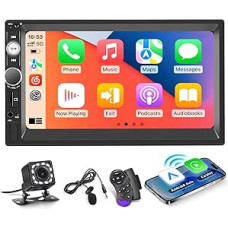 2 DIN Radio with Wireless Carplay & Android Car - 7 Inch Touchscreen Double DIN Radio with EQ, Mirror Link, FM Radio, Bluetooth, TF/AUX/USB Port, Steering Wheel Control + Reversing Camera