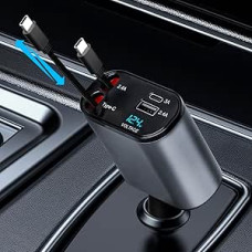 Ištraukiamas automobilinis įkroviklis, 100 W greitasis įkroviklis, automobilinis greitasis įkroviklis, cigarečių žiebtuvėlio kištukinis adapteris USB MultiPort, suderinamas su Galaxy S23/S22/S21/Google Pixel/7/6/Huawei