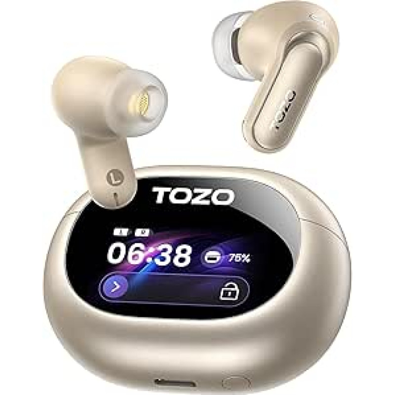TOZO NC20 Pro Bluetooth Kopfhörer mit Geräuschunterdrückung,Active Noise Cancelling Kopfhörer mit Smart Touchscreen,LDAC Hi-Res Audio Stereo Bass,80 Std Akkulaufzeit 6 Mikro IPX8 Wasserdicht Champagne