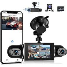 2K Wi-Fi Dashcam Car with App 1080P Car Camera, 3 Inch IPS Screen Dashcam Car with Ultra Night Vision Daschcam, 64GB Card, G-Sensor, 24H Parking Monitoring, Loop Recording, Reversing Assistant