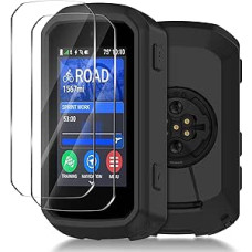 Silicone Case Compatible with Garmin Edge 850/550 Case + 2 Tempered Glass Screen Protectors, Soft Silicone Case All-Inclusive Shockproof Protection - Black
