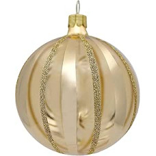 Set of 6 Christmas Tree Baubles (Diameter 8 cm) Made of Mouth-Blown and Hand-Decorated Glass