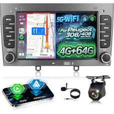 4G+64G Autoradio für Peugeot 308 408 2007-2015 mit Wireless Carplay & Android Auto, 9 Zoll Android Autoradio mit WiFi/GPS/Bluetooth 5.0/DPS Hi-Res/FM RDS Radio