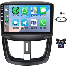 Podofo Car Radio for Peugeot 207 2006-2015 with Wireless Carplay Android Car, 9 Inch IPS Touch Screen, 8 Core 2+64G, Android Car Radio Support Bluetooth/WiFi/Mirror Link/GPS + Reversing Camera