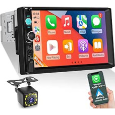 1 Din Autoradio mit 7 Zoll IPS Touchscreen, Wireless & Kabelgebundenes Apple CarPlay und Android Auto, Bluetooth, FM, YouTube, Videoausgang, Lenkradsteuerung, Rückfahrkamera Inklusive