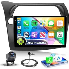 4G + 128G Car Radio Android 15 for Honda Civic 2006-2011, 9 Inch In-Cell HD Touchscreen with Wireless Carplay Android Car, Car Radio with GPS Wi-Fi USB Bluetooth FM RDS Radio Reversing Camera