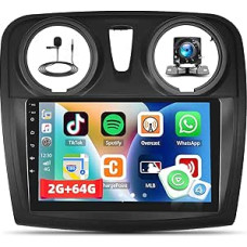 2G+64G Android 13 Car Radio for Dacia Sandero II B52 2012-2019, 9 Inch Touchscreen with Wireless CarPlay Android Car Mirror Link 26UI Bluetooth FM GPS Navigation WiFi SWC Reversing Camera