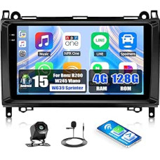 CAMECHO 4+128G Android 15 Autoradio für Mercedes-Benz B200 B-Class W245 Viano W639 Sprinter, 9 Zoll Navi Radio Incell mit Bluetooth GPS WiFi Wireless Carplay Android Auto FM RDS +Rückfahrkamera