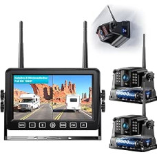 Fookoo DCX702 HD Magnetic Wireless Rear View Camera, 1080P 7 Inch Dual Split Monitor & Rechargeable Rear Cameras, Low Consumption 1-Minute Assembly, Drillless with Recording for Motorhome, Trailer