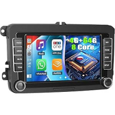 Qualcomm 8 Cores 4+64G Wireless CarPlay Android 15 Car Radio for VW Golf 5 6 Polo Passat Seat Touran Skoda Tiguan, 7 Inch IPS Screen with Android Car Navigation WiFi DSP Bluetooth 5.1 FM/RDS SWC