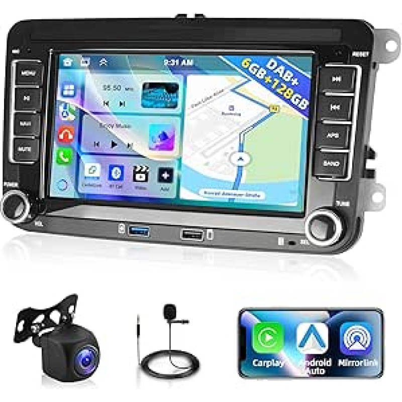 6+128G DAB+ automobilinis radijas VW Seat/Skoda/Altea/Toledo/Leon/Altea XL su belaidžiu Carplay Android Car, Motorsi 7 colių 2 DIN automobilinis radijas su GPS, Bluetooth, SWC, FM, RDS, WiFi, USB, Canbus + atbuline eiga