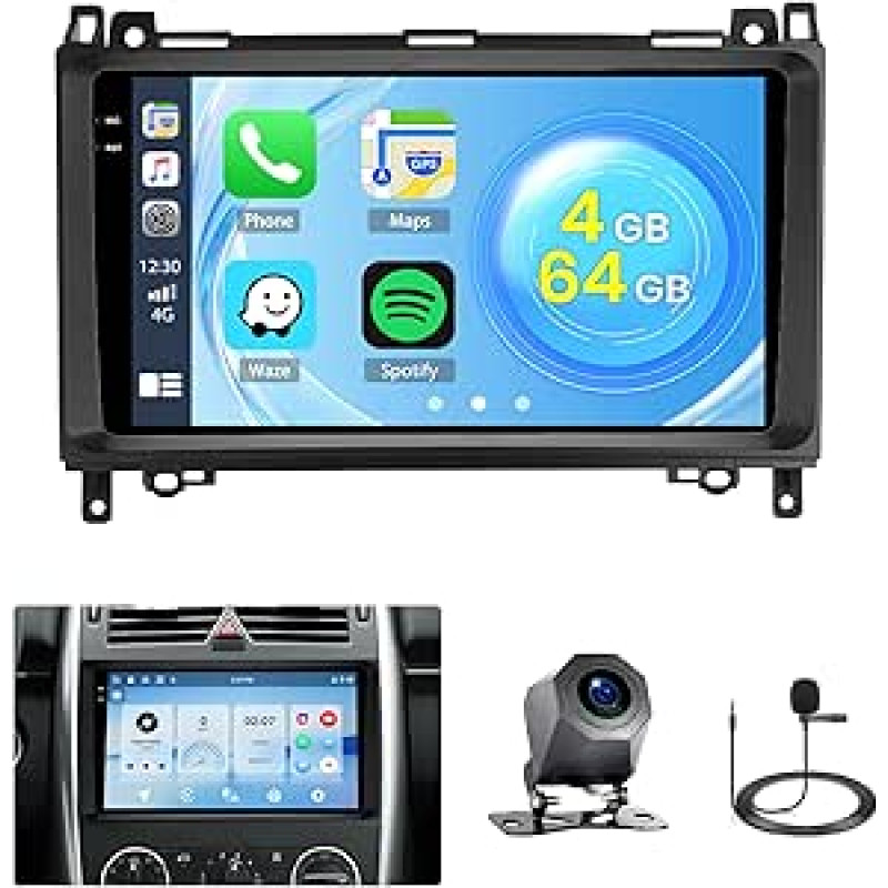 Roinvou 4+64G Android 15 automobilinis radijas Mercedes Benz B-Class B200 W245 W169 W639 Carplay Android automobilis, 9 colių automobilinis radijas su jutikliniu ekranu su GPS Bluetooth EQ WiFi RDS FM SWC atbulinės eigos kamera
