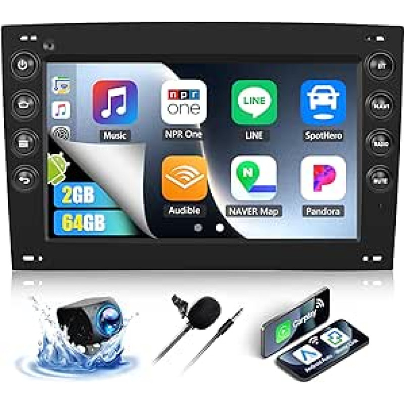 OiLiehu 2+64G Android 13 Automobilinis radijas 2 DIN, skirtas Renault Megane 2 2003-2009 Radijas 7 colių automobilinis radijas su ekranu CarPlay/Android Car/Mirror Link/Bluetooth/GPS FM RDS/WiFi/SWC/EQ + galinio vaizdo kamera